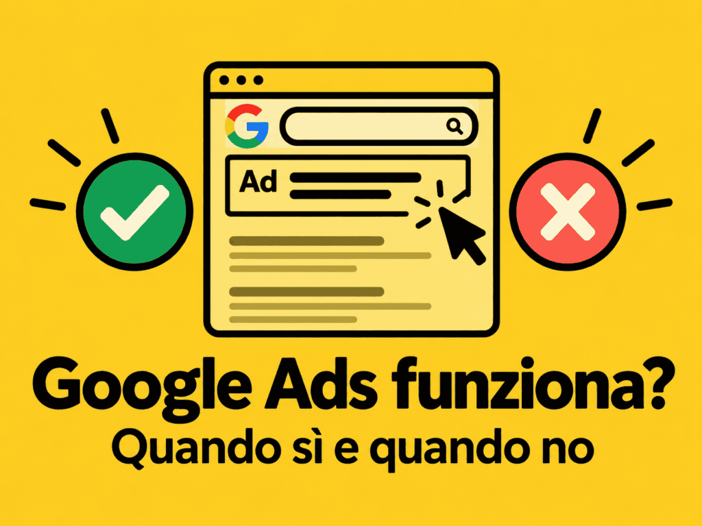 Google Ads funziona davvero? Illustrazione di una campagna Google Ads con ricerca online e risultati pubblicitari